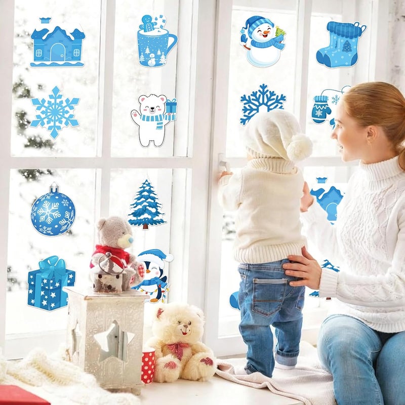 Machomby 48 Pcs Winter Paper Cutouts, Cute Snowflake Penguin Snowman Cutouts Winter Bulletin Board Decorations for Home School Classroom Christmas Holiday Party Chalkboard Window Wall Decor - Image 2